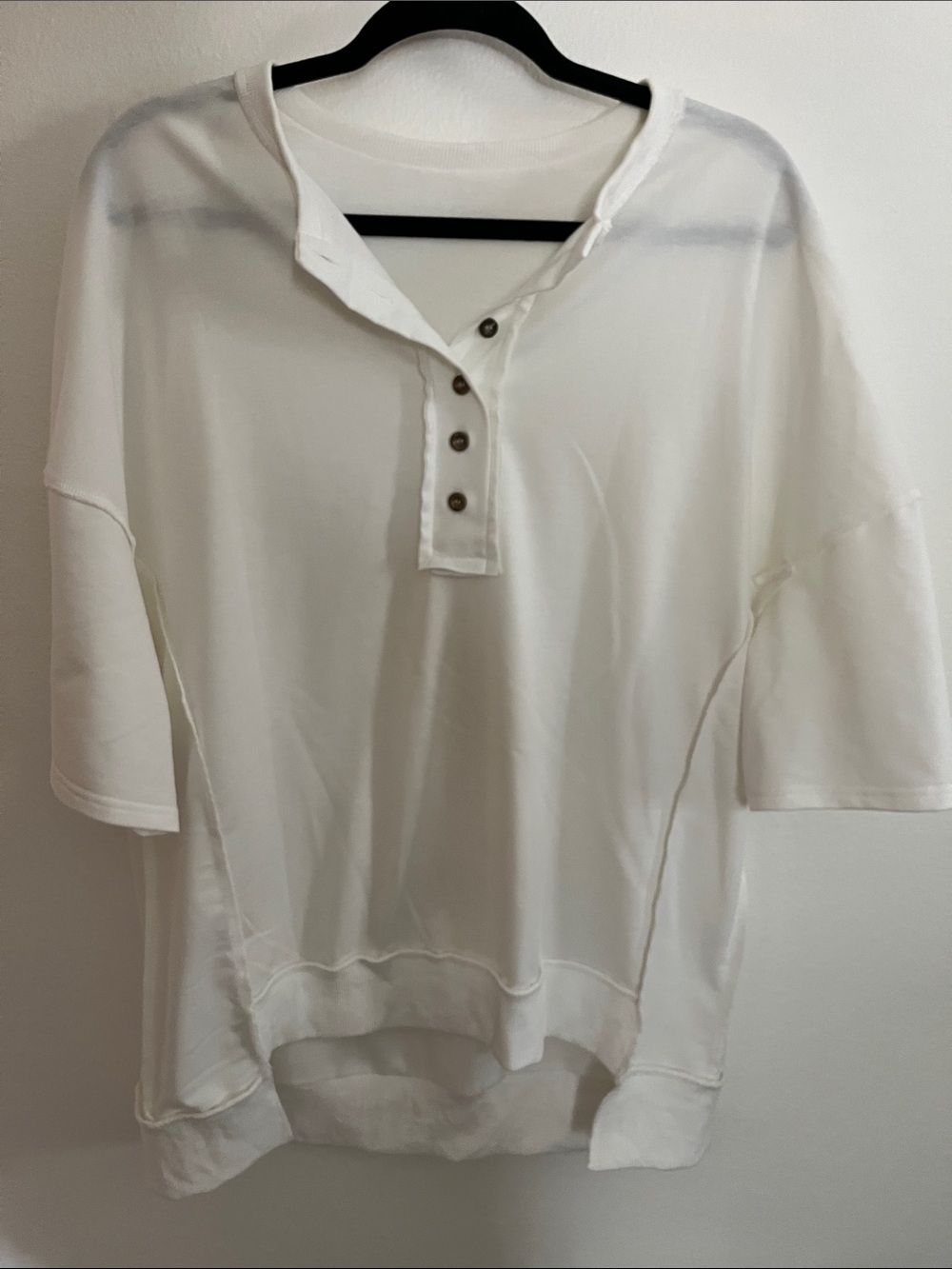 Relaxed White Henley Shirt
